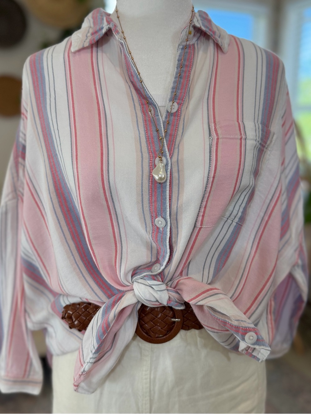 Pilcro by Anthropologie Flowy Striped Cotton Button Blouse Top Artsy Boho  XS/S